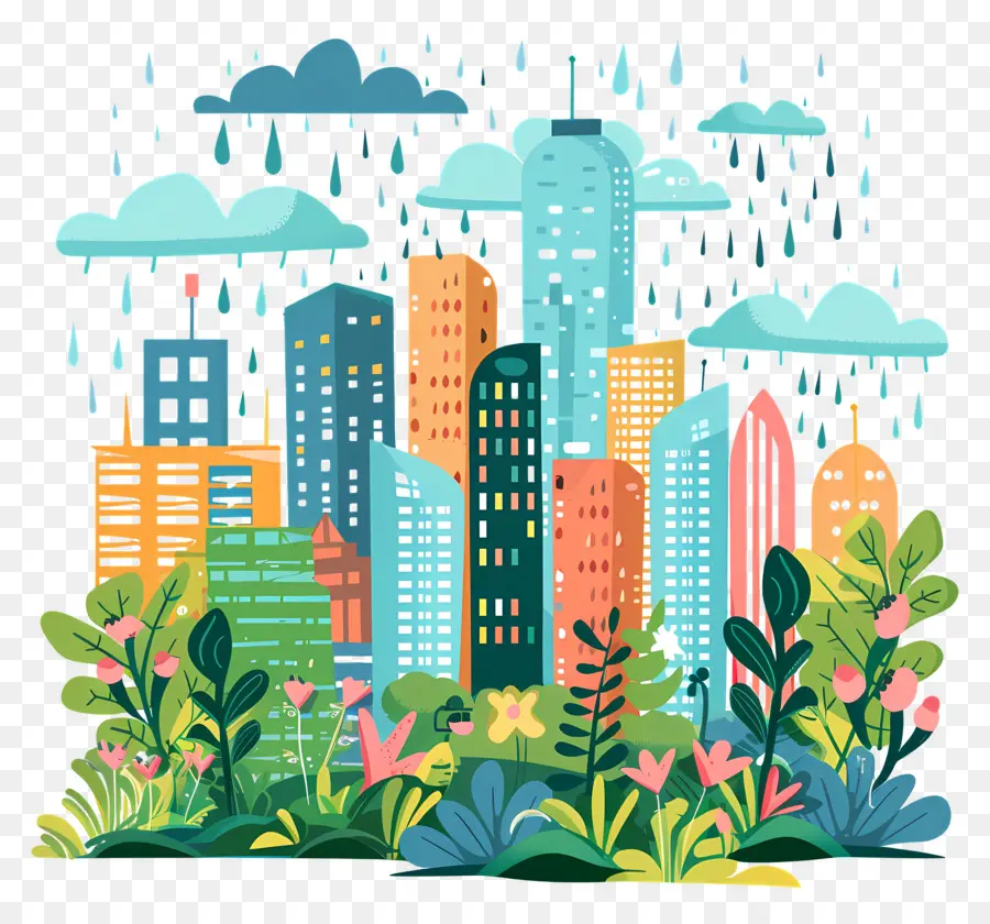 Paisagem Urbana De Chuva，Paisagem Urbana Colorida PNG