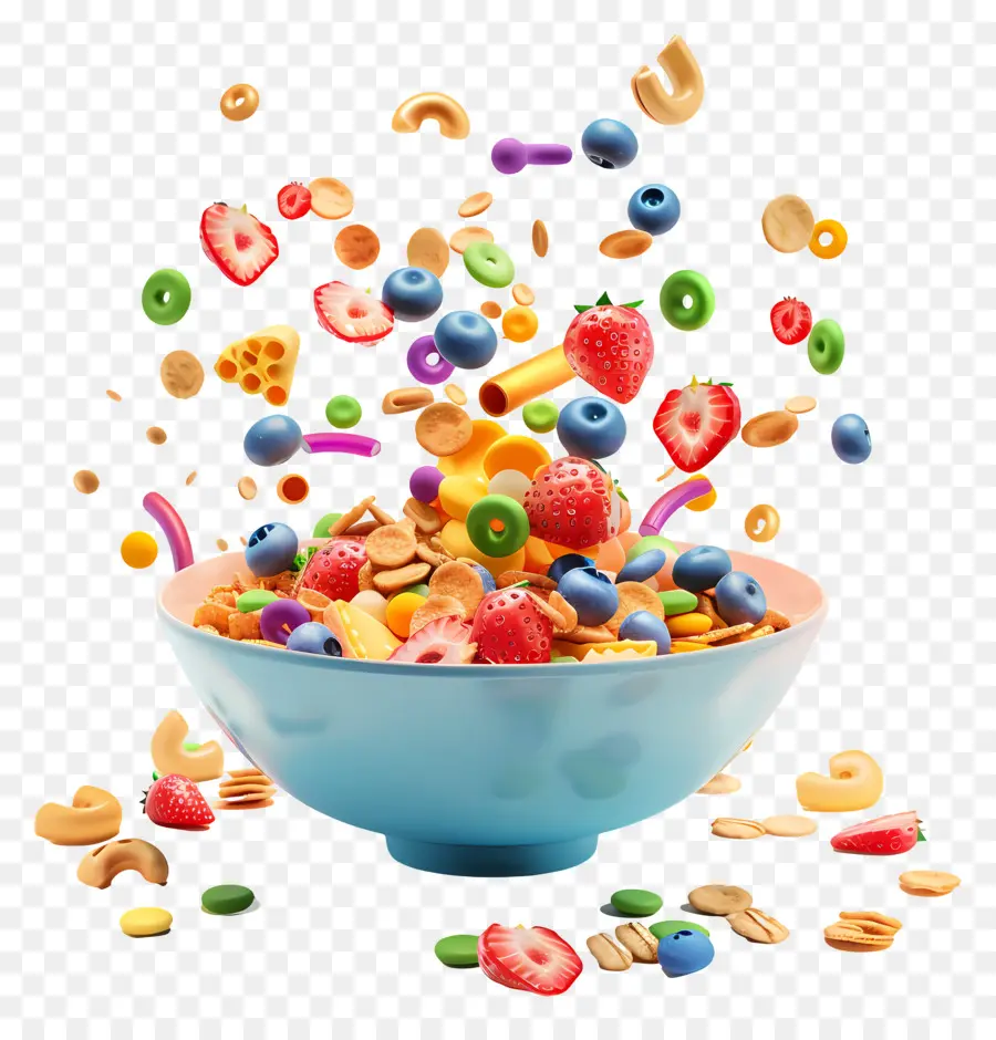 Café Da Manhã De Cereais，Tigela De Cereal Colorida PNG