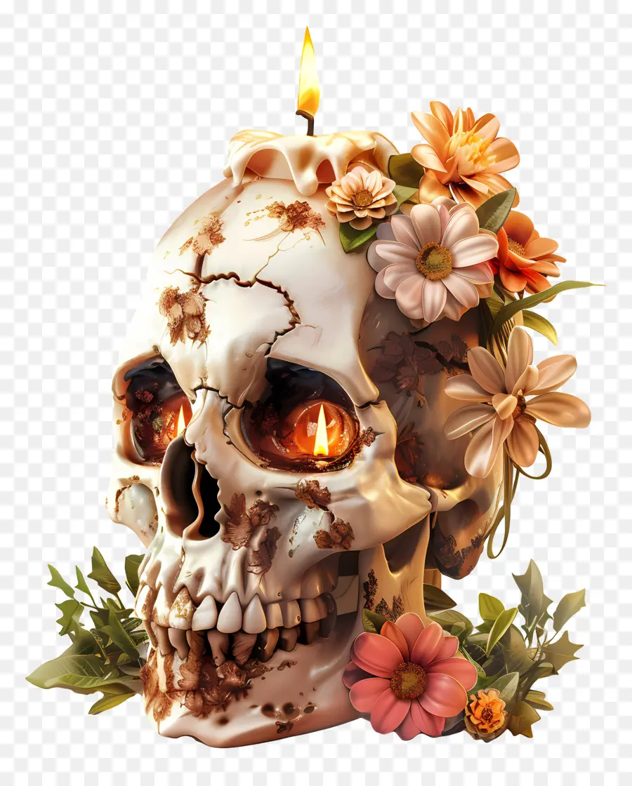 Vela Caveira，Caveira Com Flores PNG