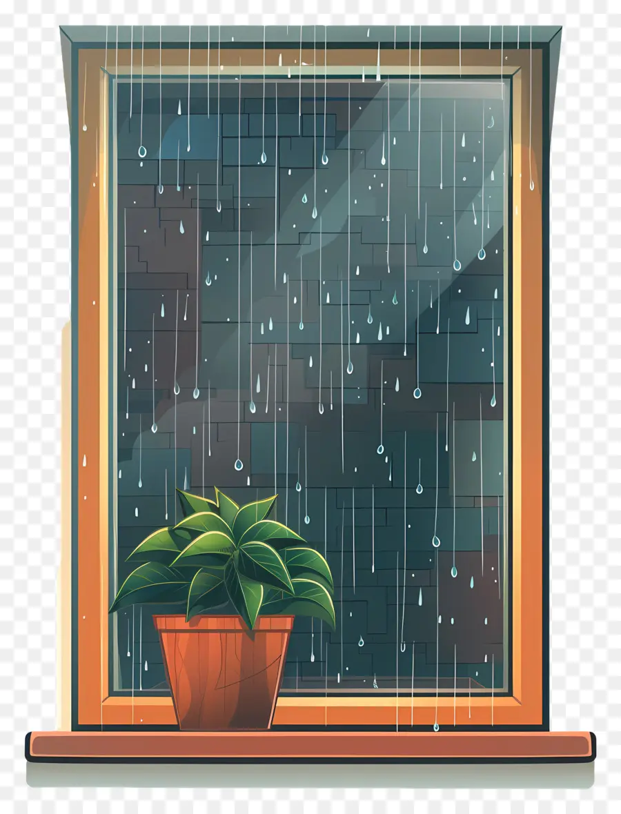 Chuva Na Janela，Janela Com Chuva E Planta PNG