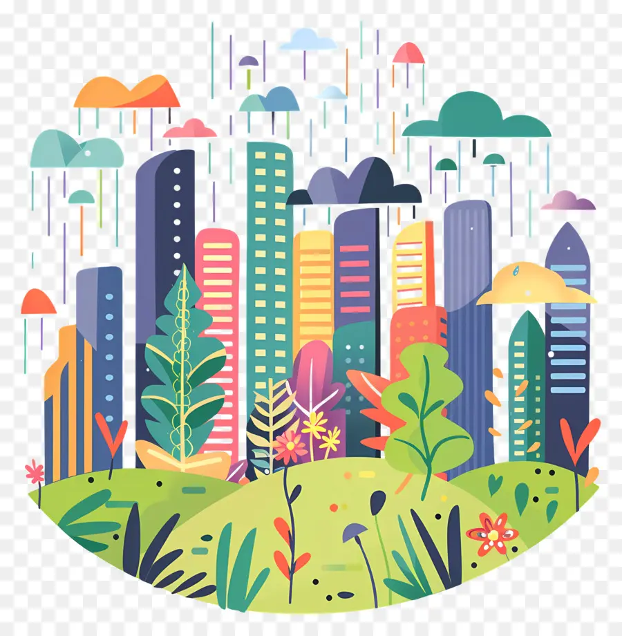 Paisagem Urbana De Chuva，Paisagem Urbana Colorida PNG