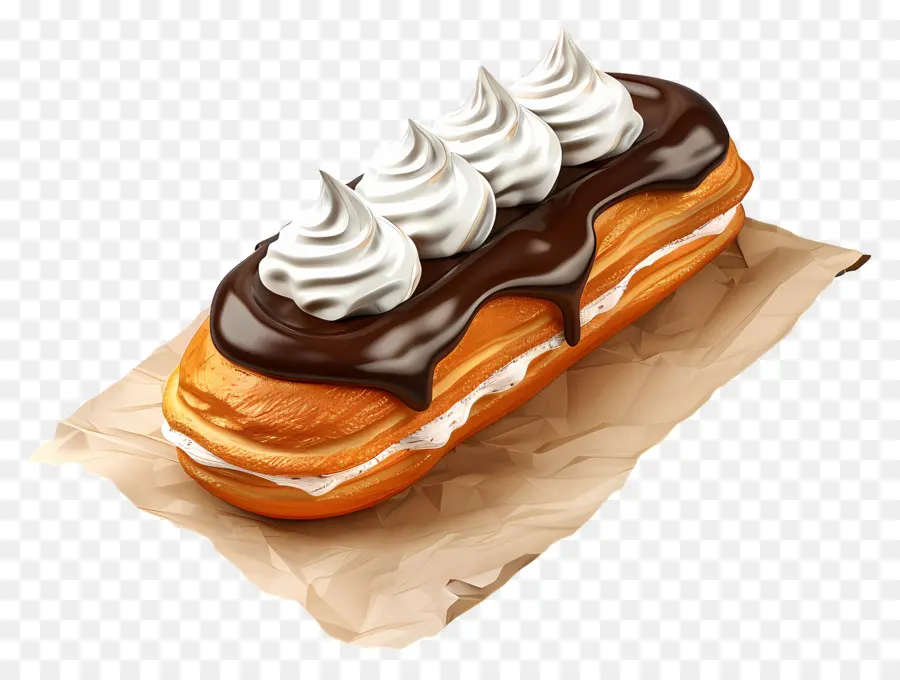 Éclair，Éclair De Chocolate Com Creme PNG