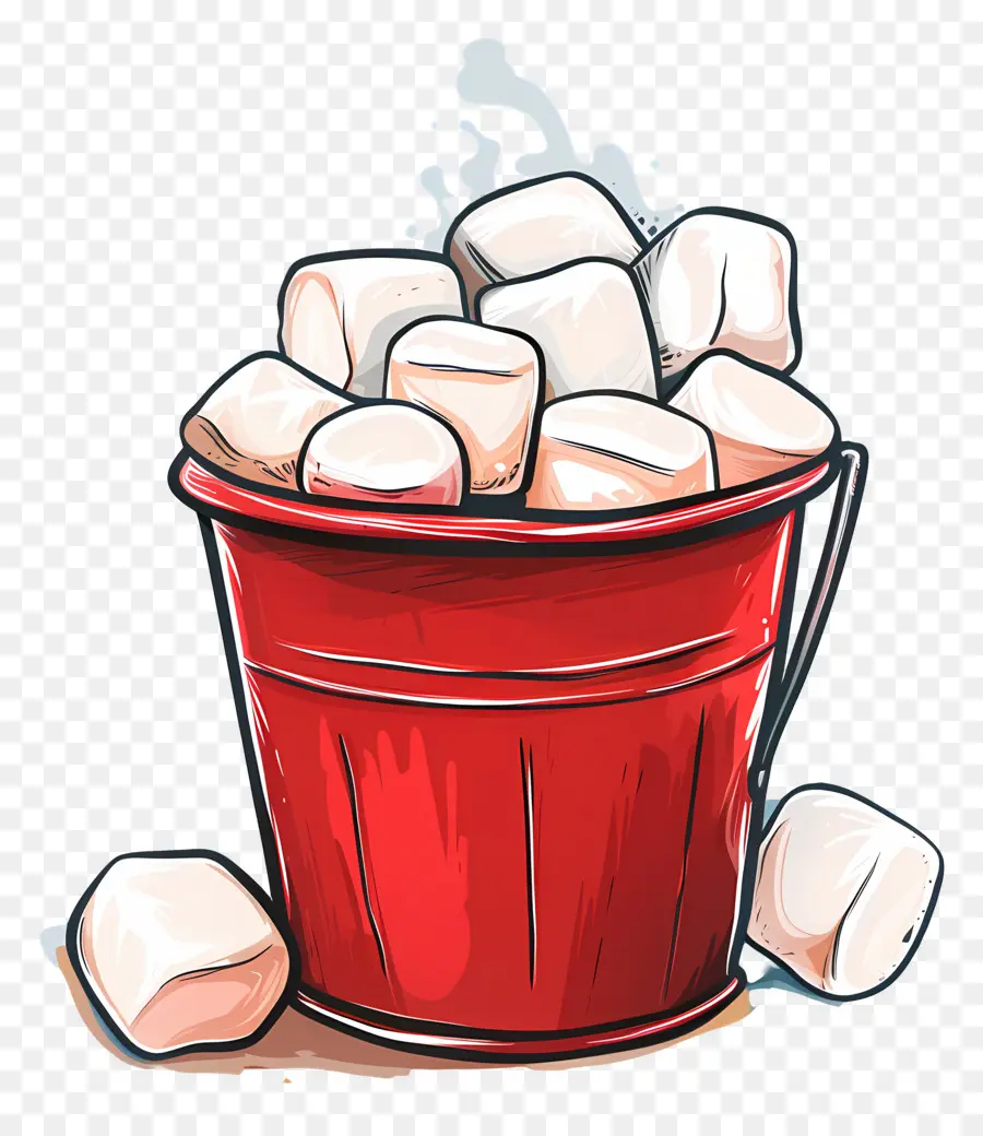 Marshmallow No Balde，Balde Vermelho PNG