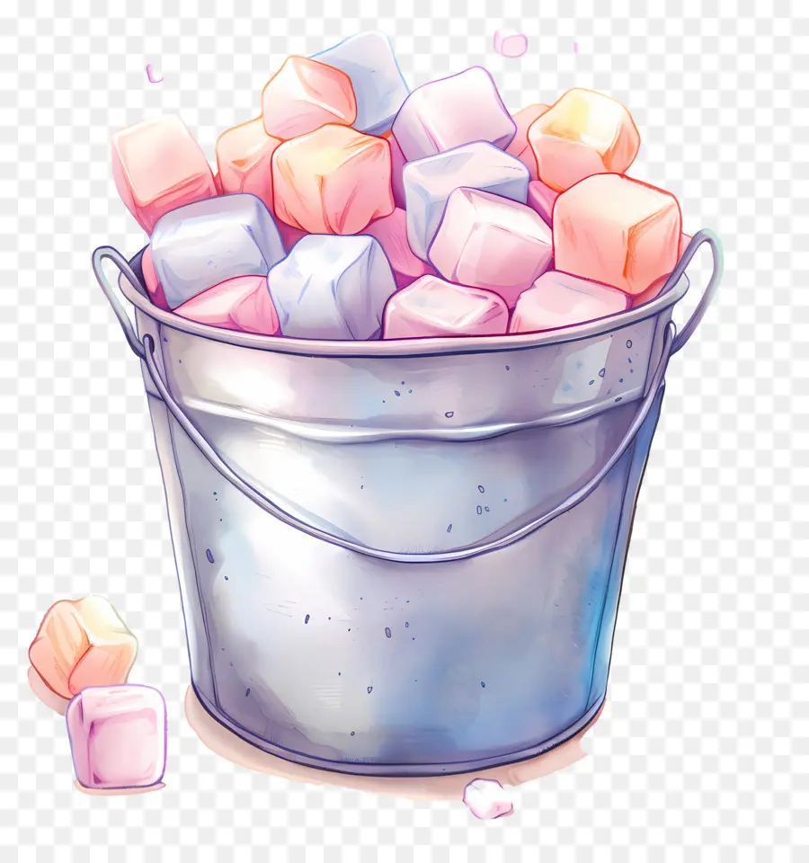 Marshmallow No Balde，Cubos De Gelo PNG