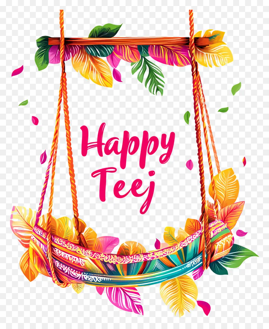 Feliz Teej，Balanço Colorido Com Texto Happy Teej PNG