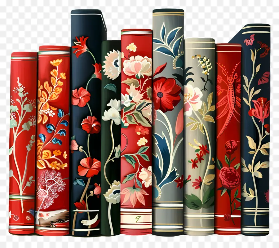 Fileira De Livros，Livros Florais Coloridos PNG