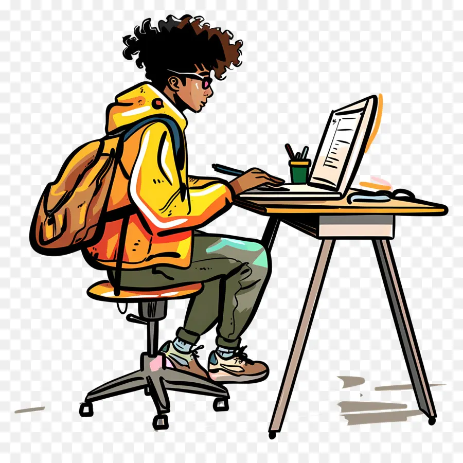 Estudante Estudando，Estudante Na Mesa PNG