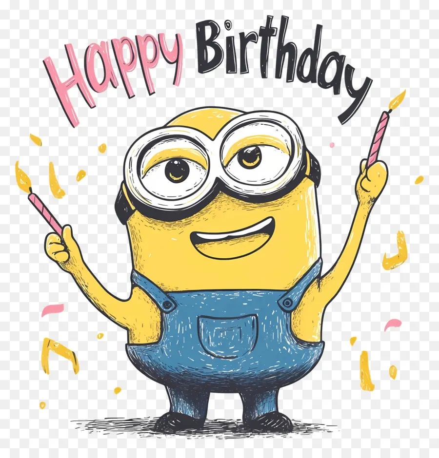 Feliz Aniversário，Minion Com Velas PNG