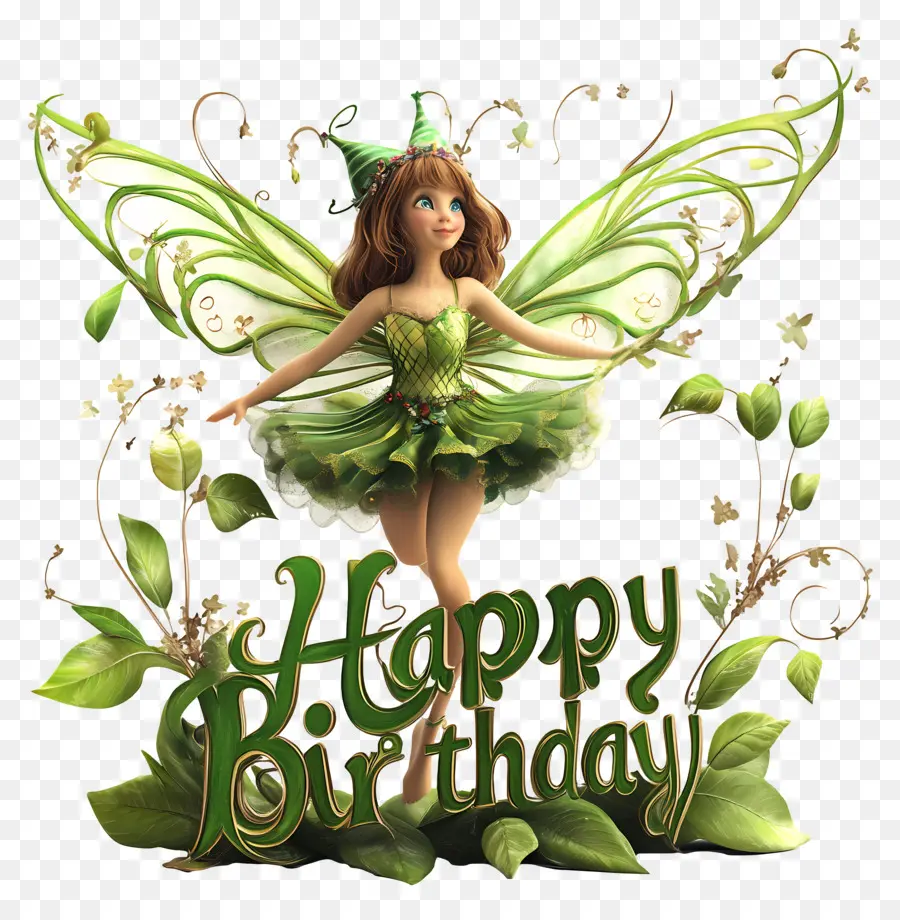 Feliz Aniversário，Fada Com Vestido Verde PNG