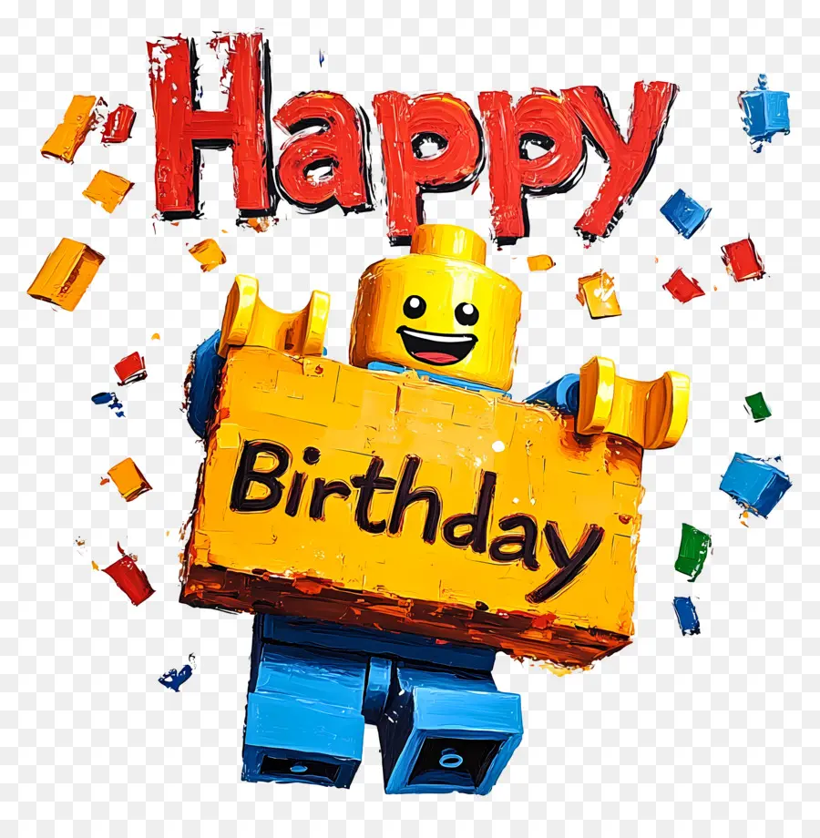 Feliz Aniversário，Figura Lego Com Placa De Feliz Aniversário PNG