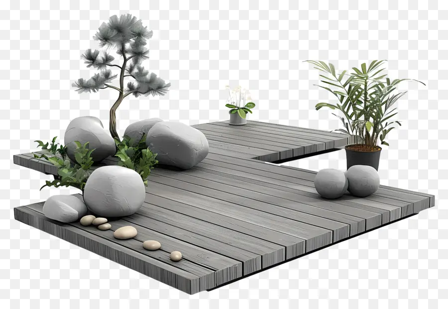 Deck De Madeira，Jardim Zen PNG