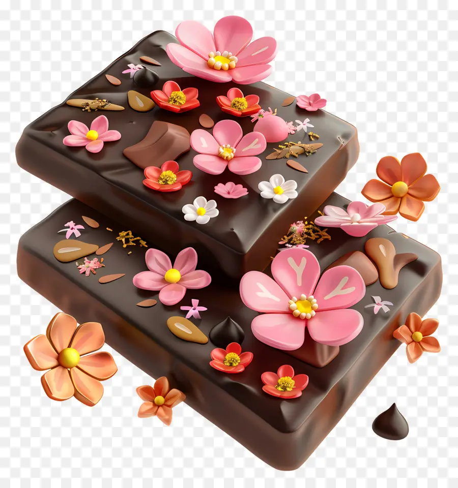 Chocolate Escuro，Chocolate Com Flores PNG