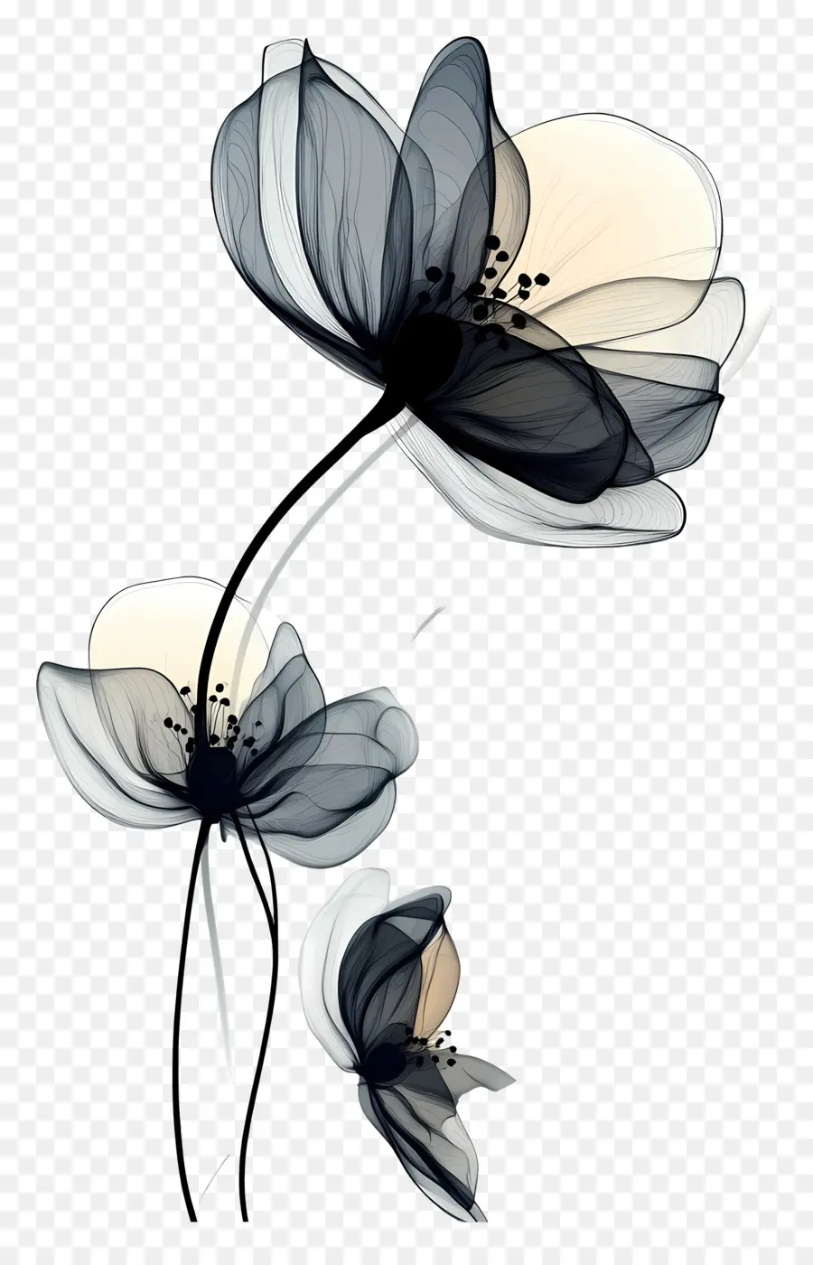 Elegância Atemporal，Flores Negras PNG