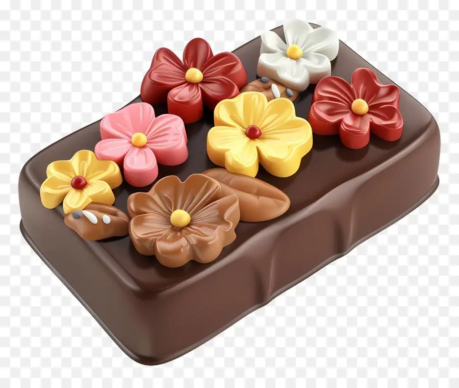 Chocolate Escuro，Barra De Chocolate Com Flores PNG