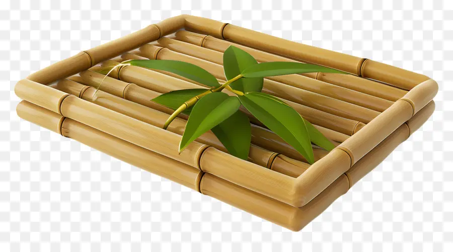 Bandeja De Bambu，Folhas Verdes PNG