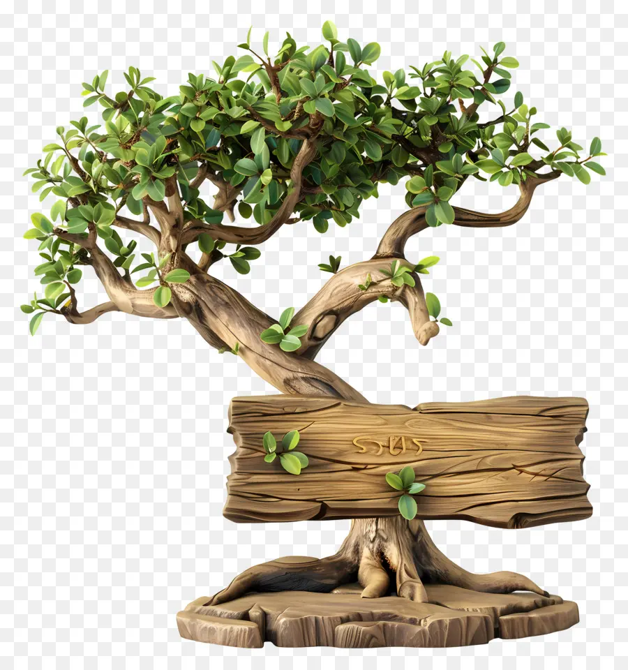 Placa De Madeira，Árvore Bonsai PNG