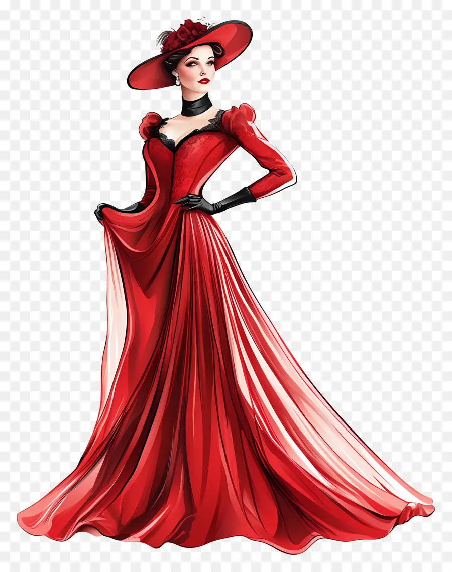 Elegância Atemporal，Vestido Vermelho PNG