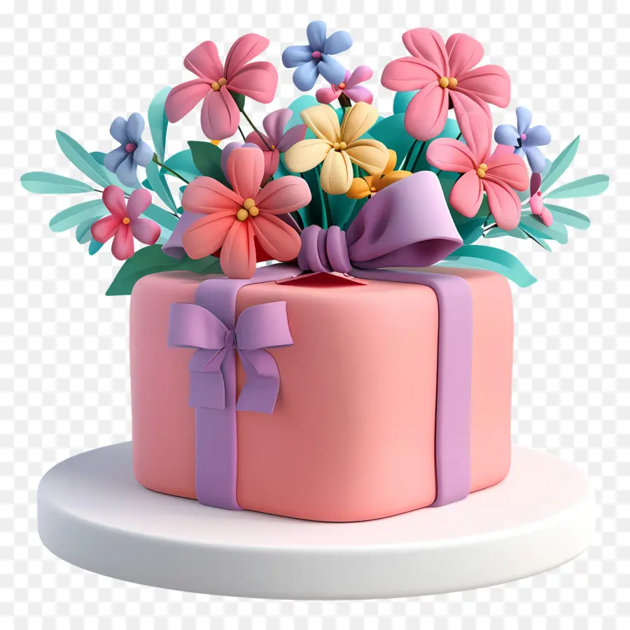 Presente De Aniversário，Bolo De Flores PNG