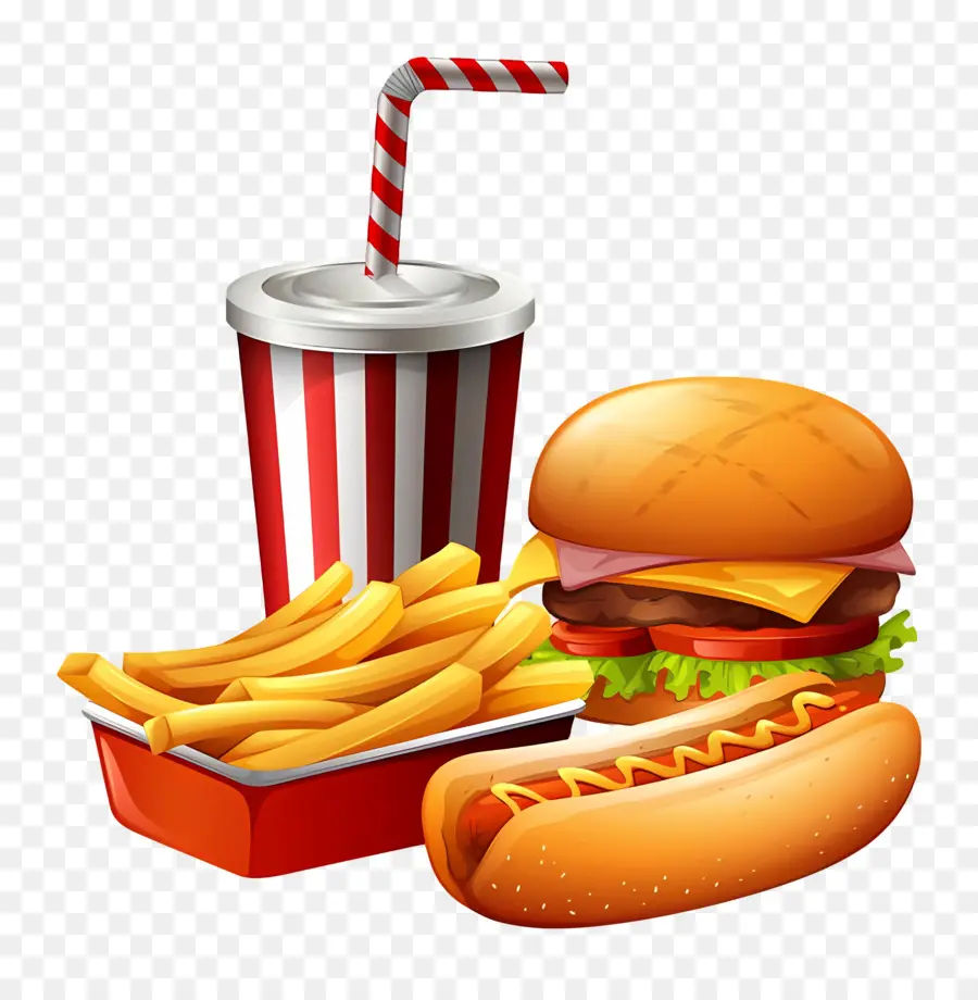 Junk Food，Hambúrguer E Batatas Fritas PNG