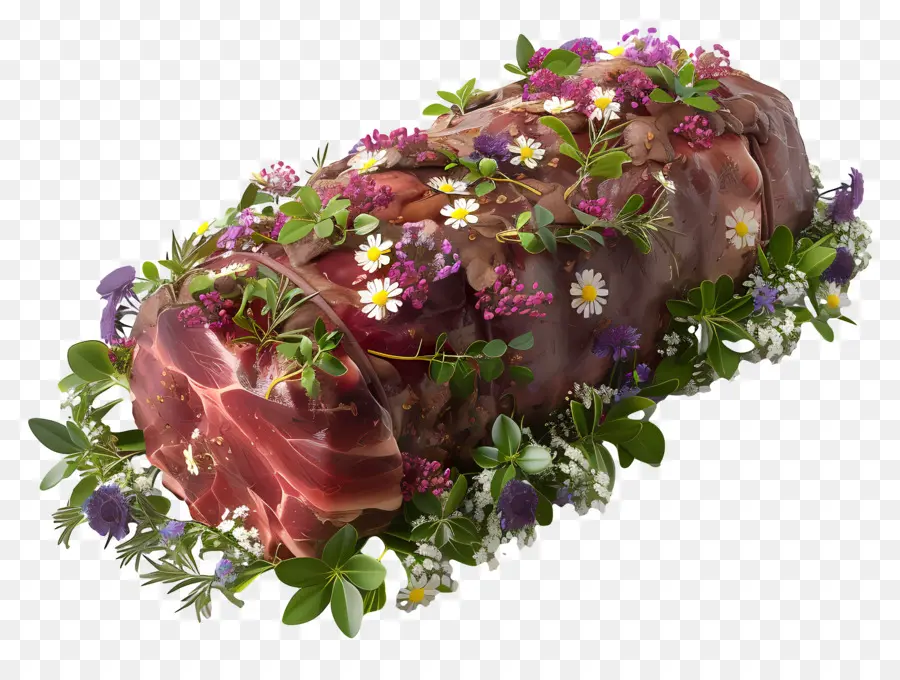 Carne Cozida，Carne Com Flores PNG