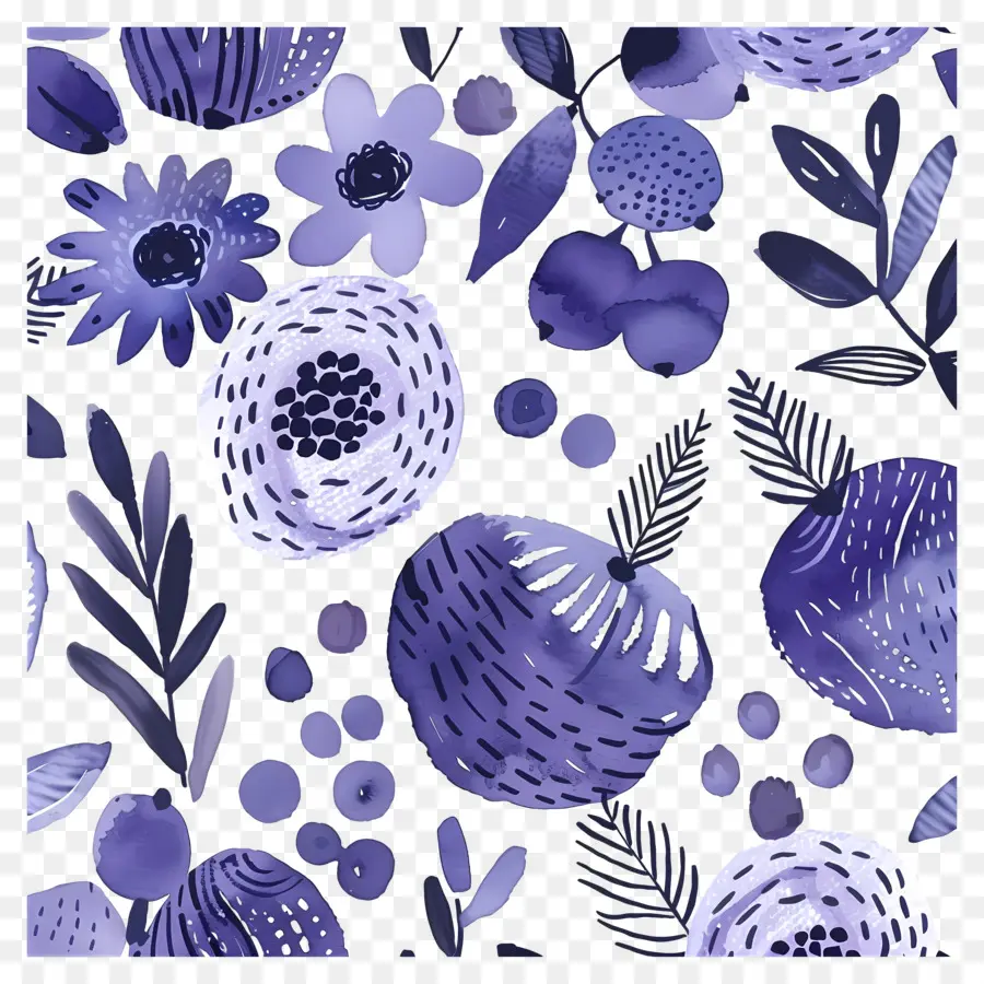 Fundo Roxo，Padrão Floral Azul PNG