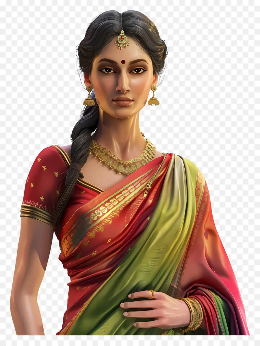 Mulher Em Saree，Mulher Em Sari Vermelho PNG