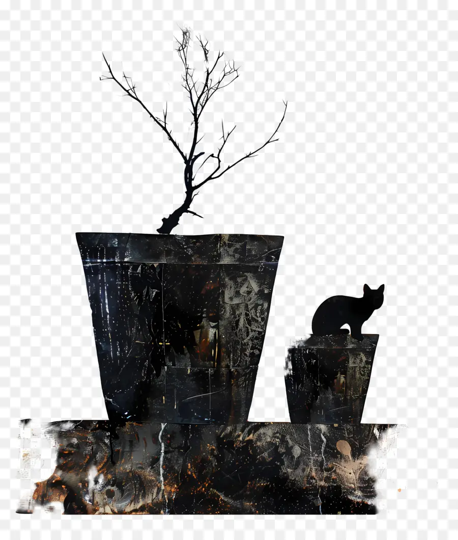 Silhueta De Gato，Gato Preto E Planta PNG