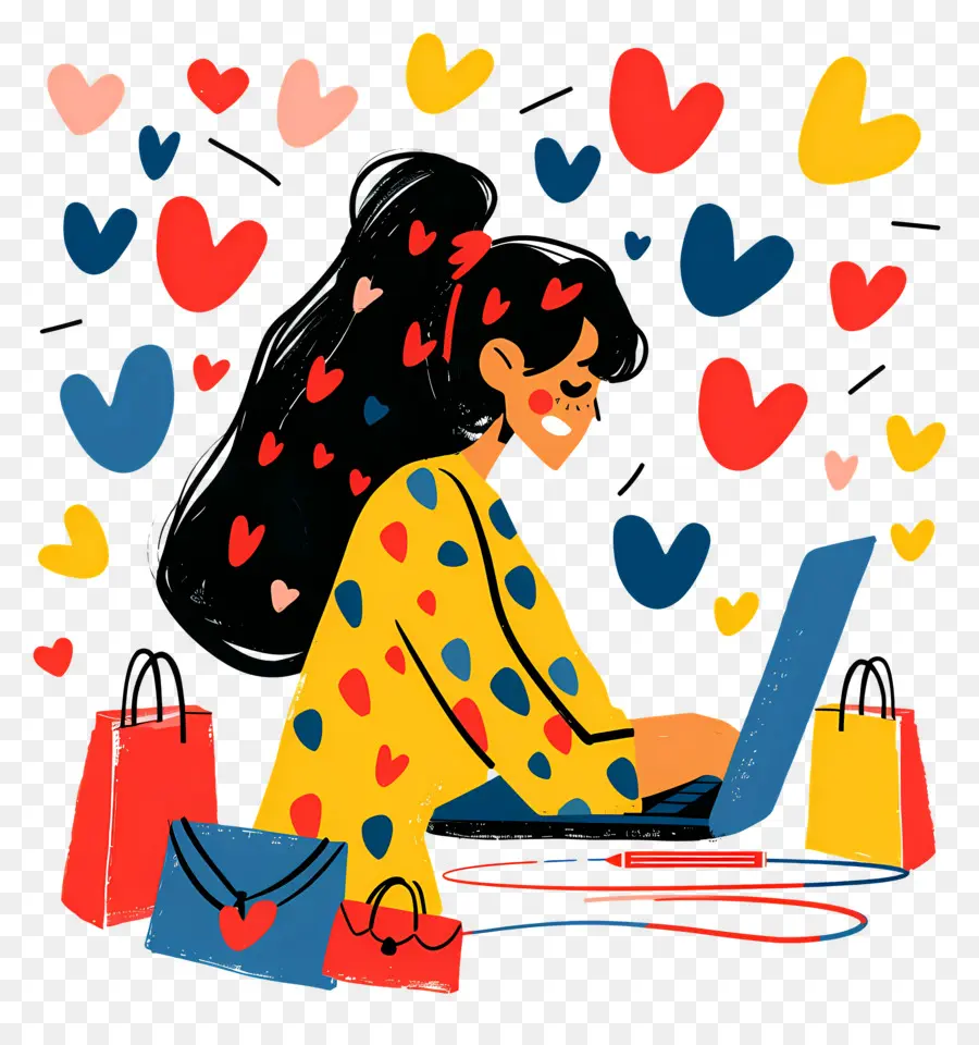 Compras On Line，Mulher Com Laptop PNG