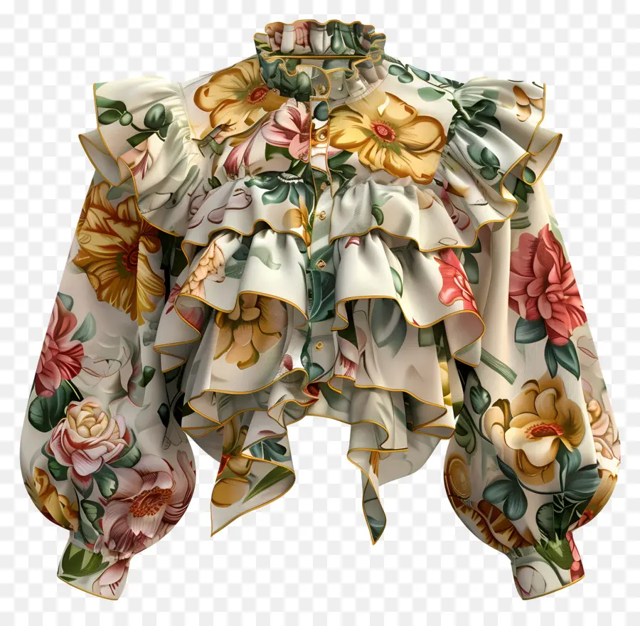 Blusa，Blusa Floral Com Babados PNG