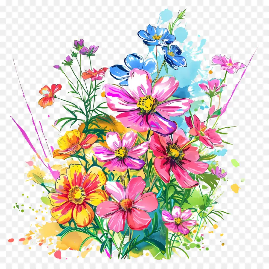 Fundo De Primavera，Flores Coloridas PNG