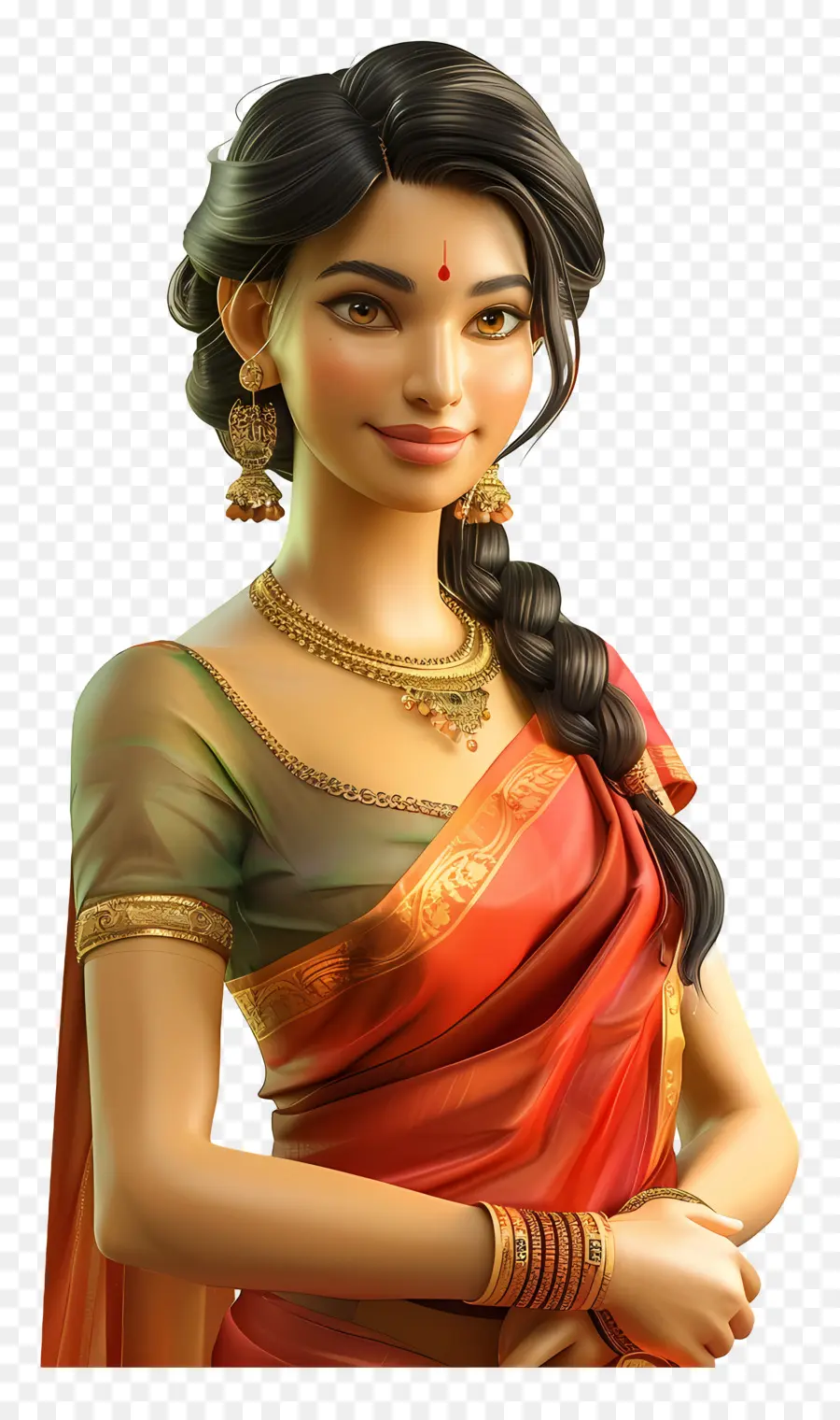 Mulher Em Saree，Mulher Tradicional Em Saree Laranja PNG