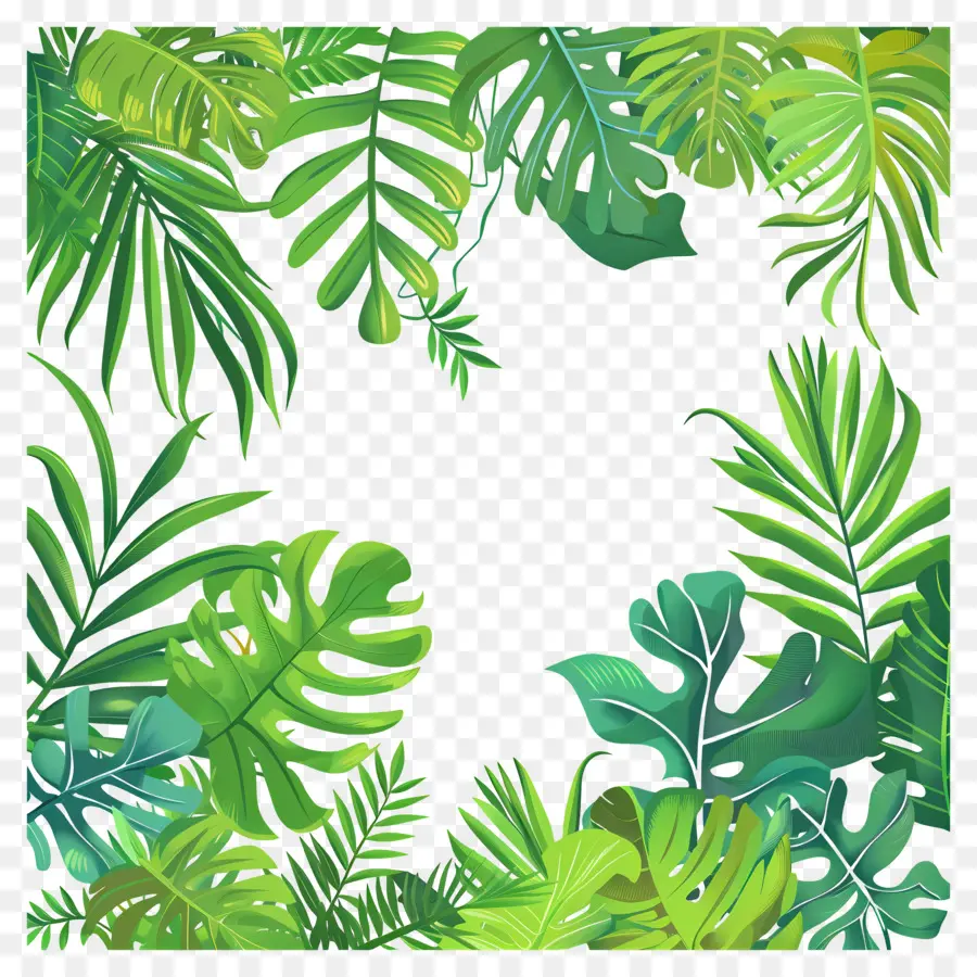 Fronteira De Folhas De Selva，Quadro De Folhas Verdes PNG