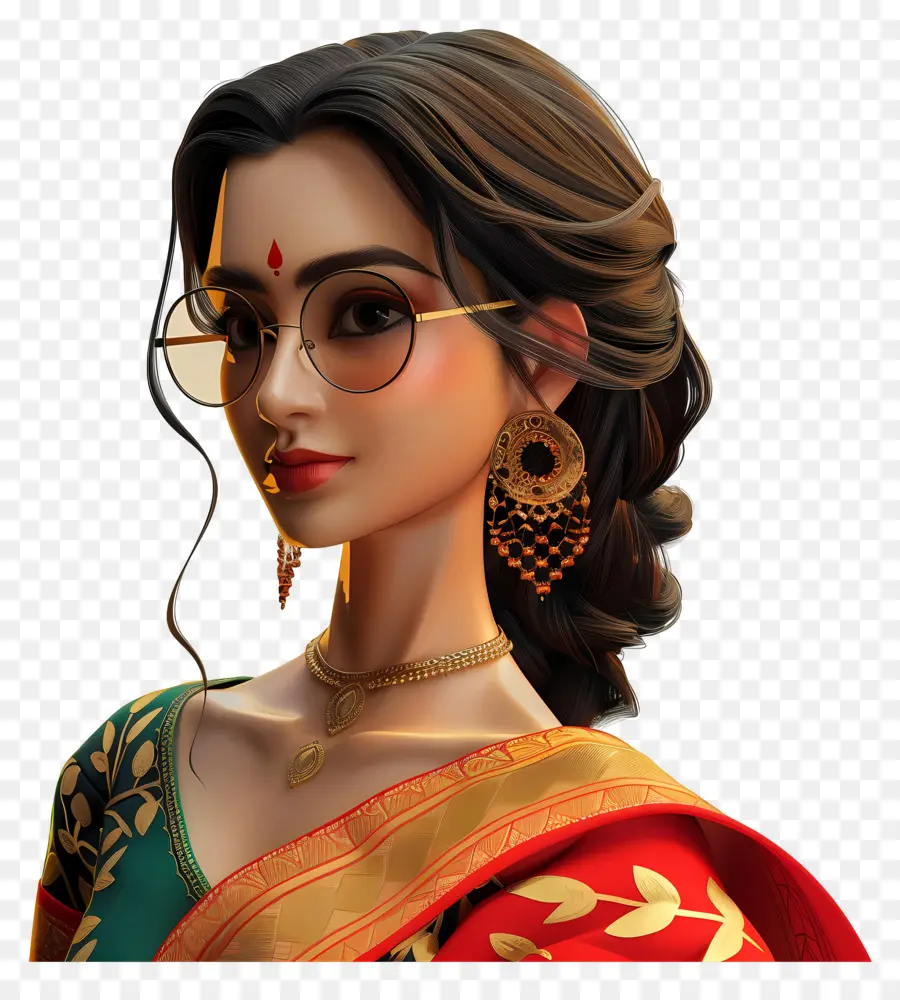 Mulher Em Saree，Mulher Com óculos PNG