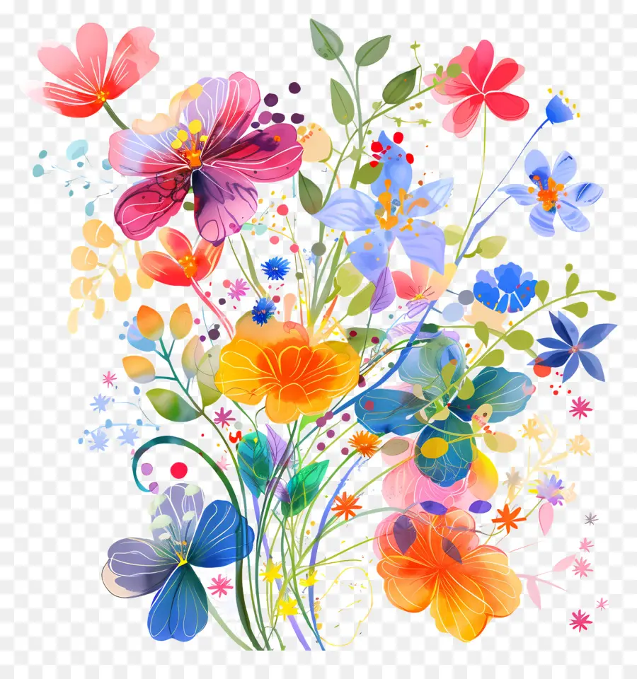 Fundo De Primavera，Flores Coloridas PNG