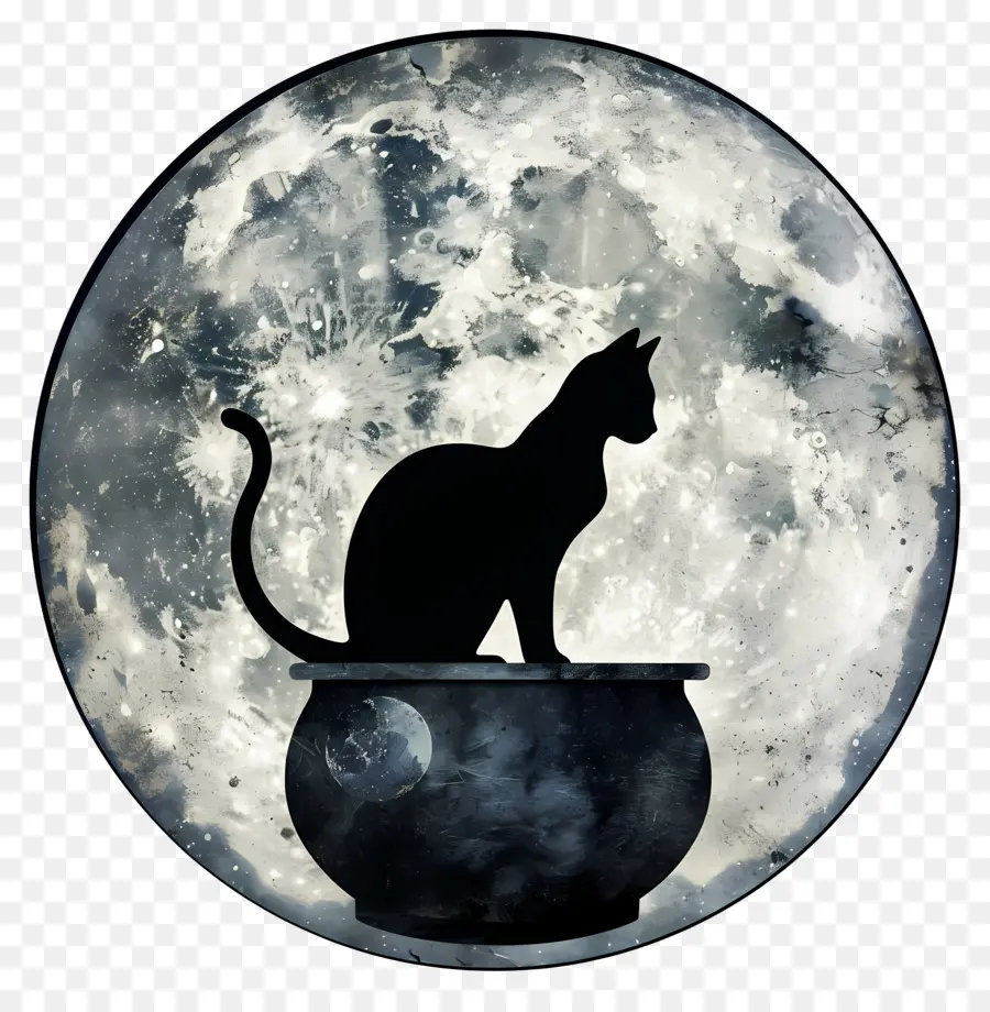 Silhueta De Gato，Gato E Lua PNG