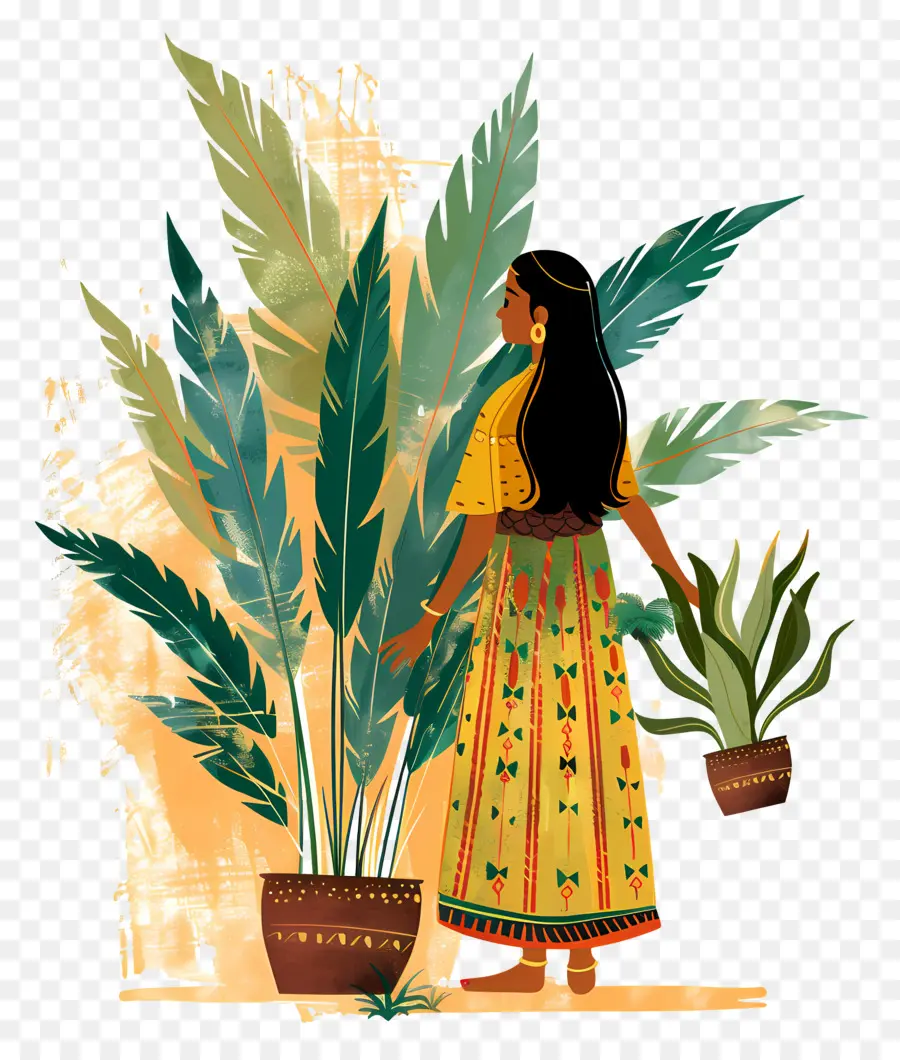 Mulher Marathi，Mulher Com Plantas PNG