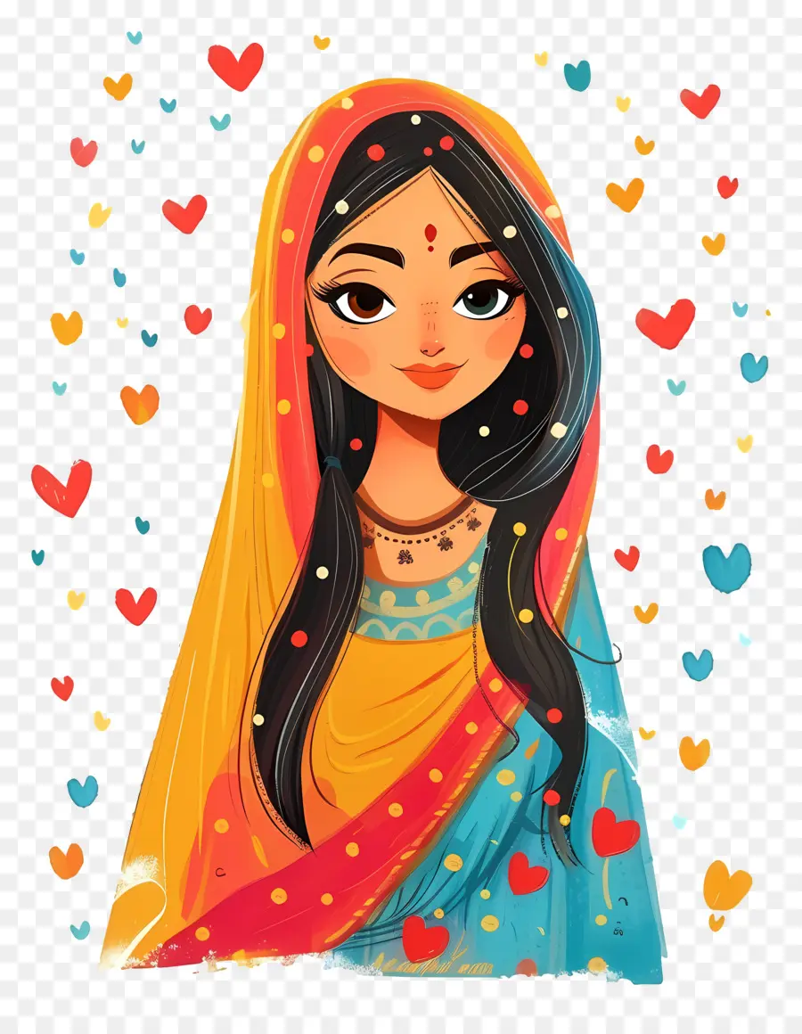 Mulher Punjabi Indiana，Mulher Em Vestido Tradicional PNG