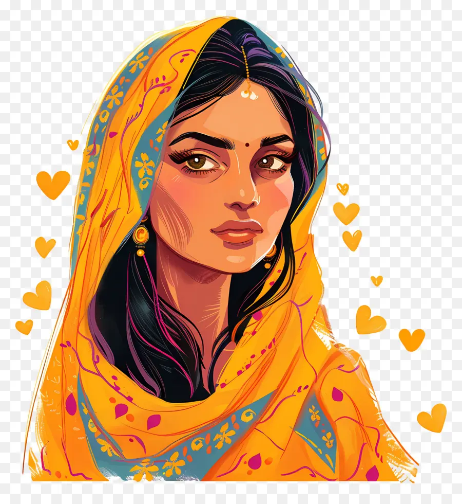 Mulher Punjabi Indiana，Mulher Em Sari Amarelo PNG