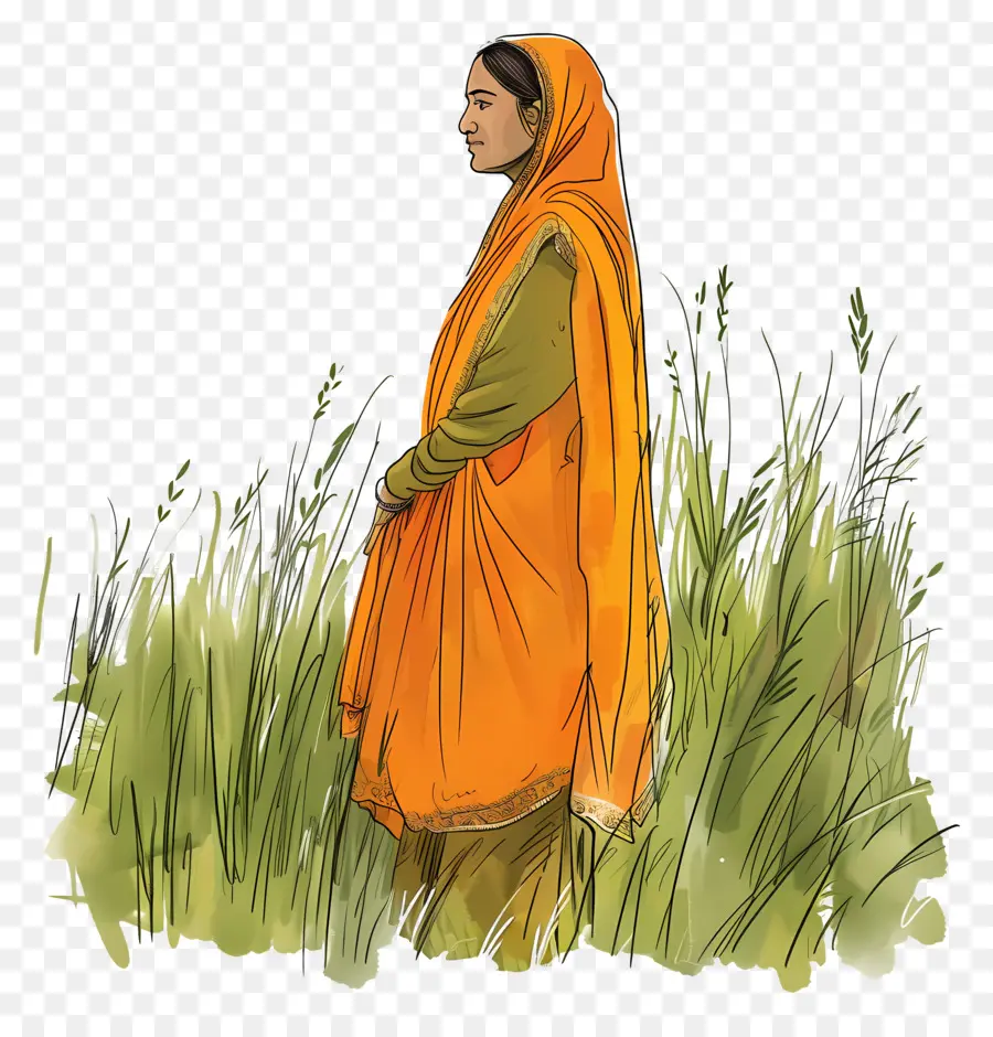 Mulher Punjabi Indiana，Mulher De Laranja PNG