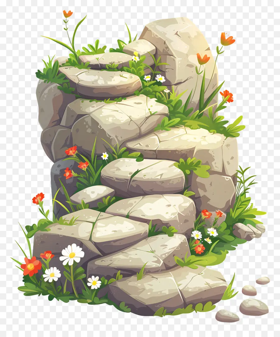 Pedra Do Caminho，Caminho Rochoso Com Flores PNG