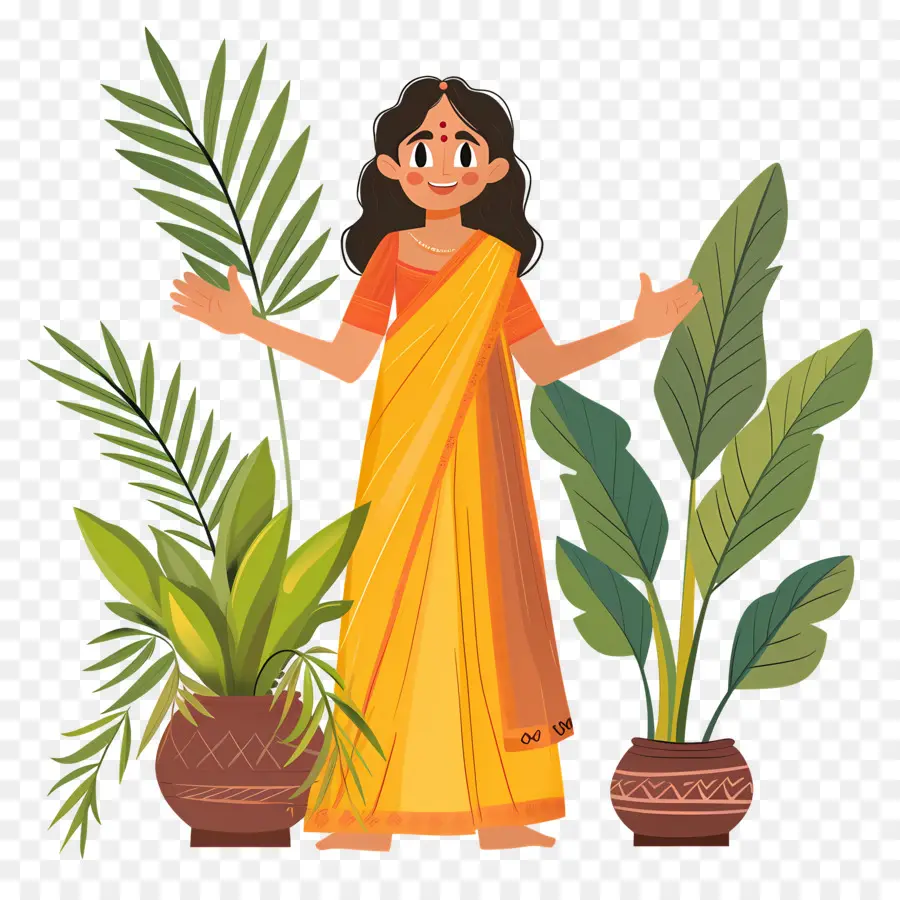 Mulher Indiana，Mulher Em Saree Amarelo PNG