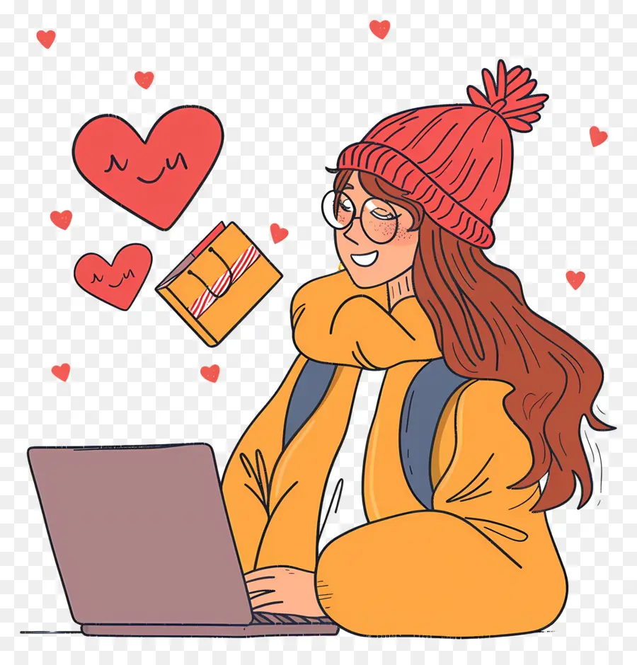 Compras On Line，Menina Com Laptop PNG