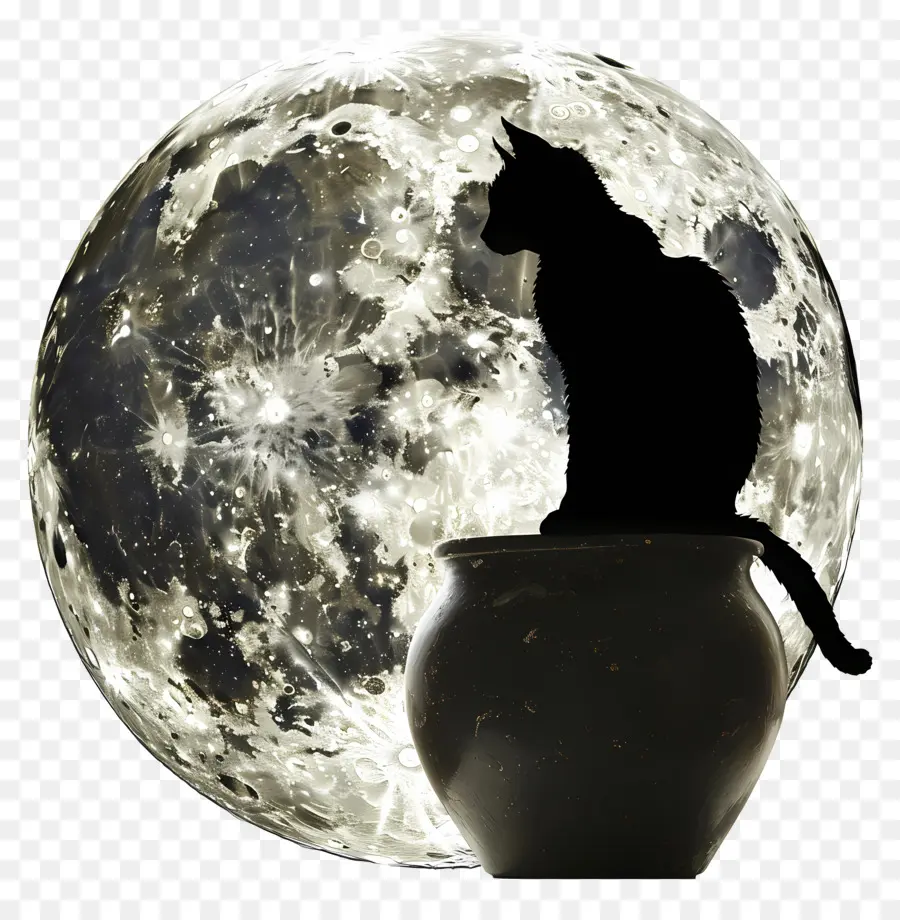 Silhueta De Gato，Gato E Lua PNG