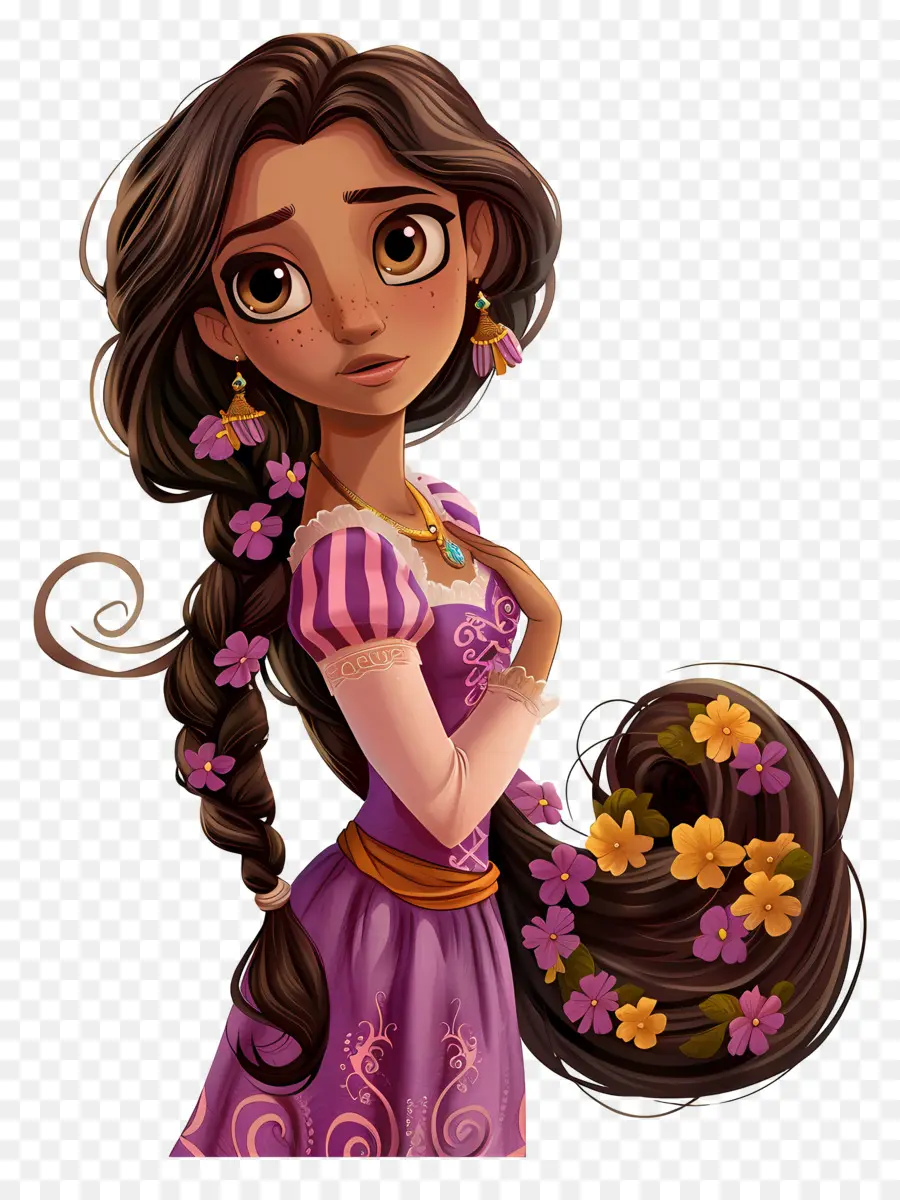 Princesa Rapunzel，Mulher Com Longos Cabelos Trançados PNG