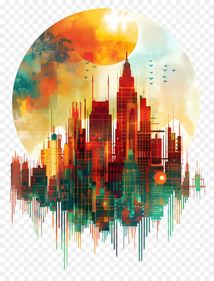 Cidade Enigmática，Paisagem Urbana Colorida PNG