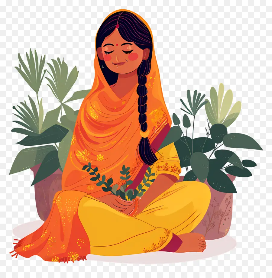 Mulher Punjabi Indiana，Mulher Meditando PNG