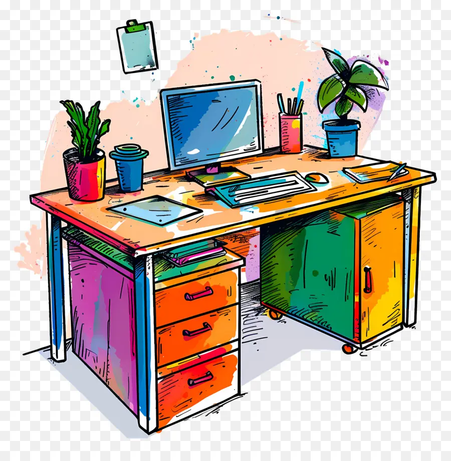 Mesa De Escritório，Mesa Com Computador PNG