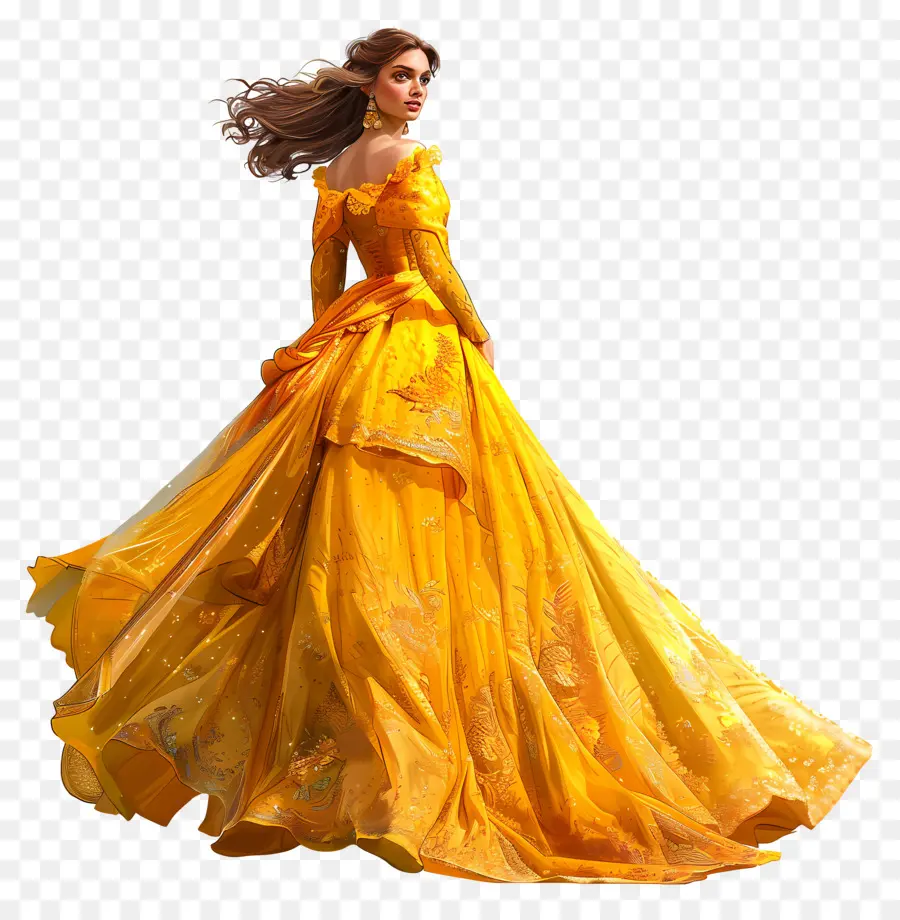 Princesa Bela，Mulher De Vestido Amarelo PNG