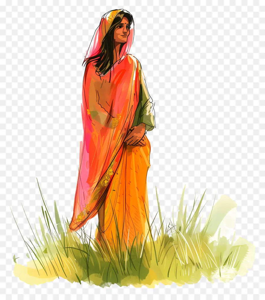 Mulher Punjabi Indiana，Mulher Em Traje Tradicional PNG