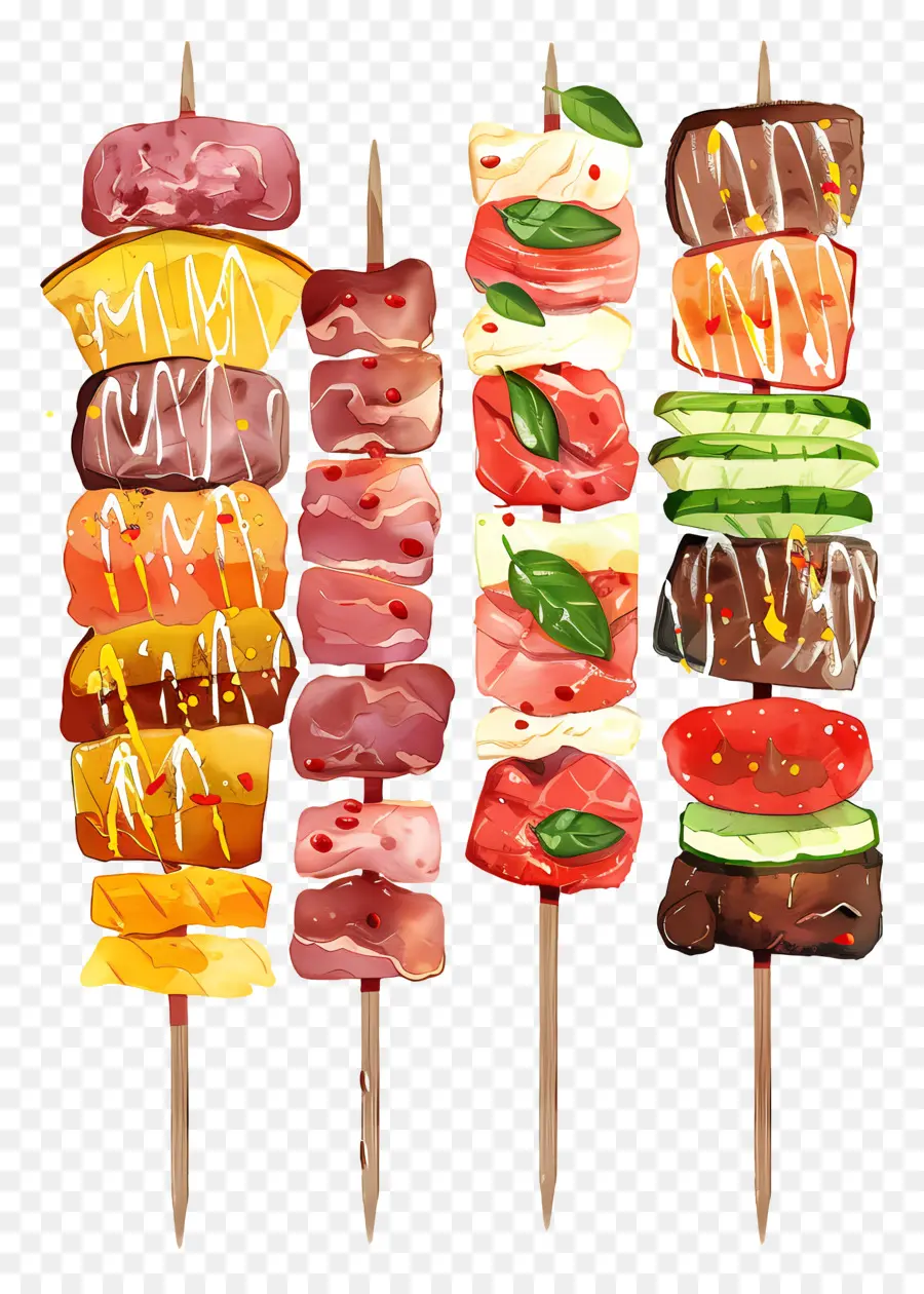 Espetos De Carne，Espetos Coloridos PNG